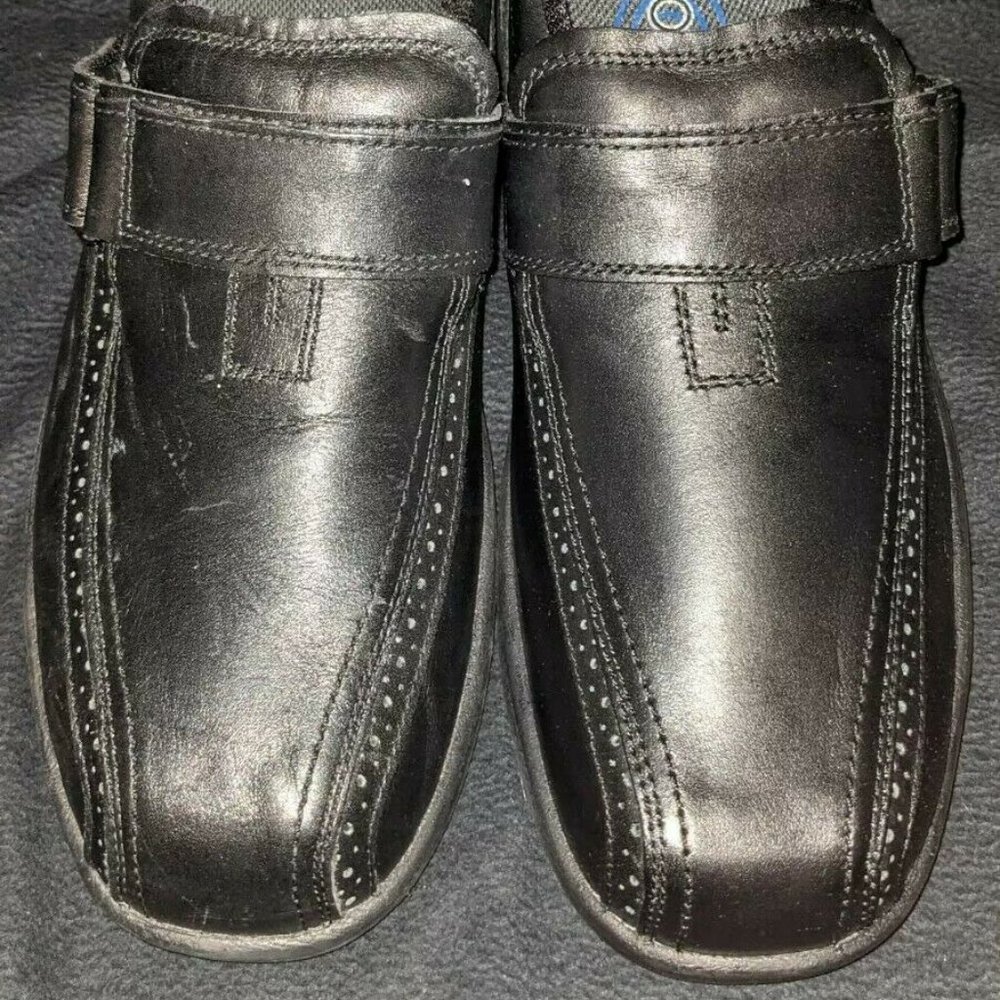 Orthofeet Men's Leather Slip-On Hook/Loop Strap Shoes Size 8M Black Leather